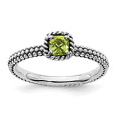 Sterling Silver Stackable Expressions Checker-cut Peridot Antiqued Ring